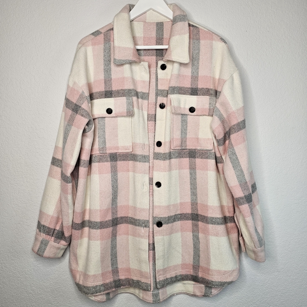 NWOT Plaid Shacket Pink Large